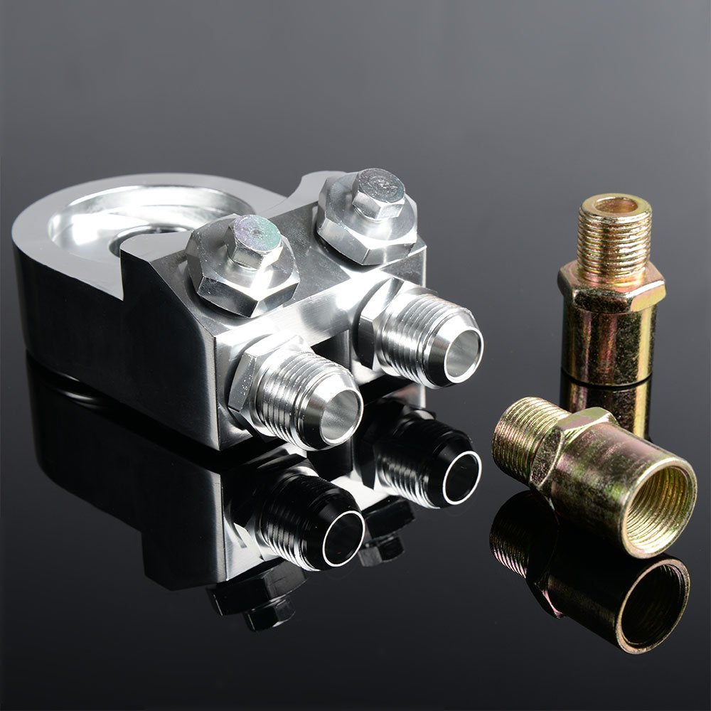 PIT66 10 Row 10AN Universal Aluminum Engine Transmission Oil Cooler Kit+ Oil Filter Relocation Kit Silver C Set