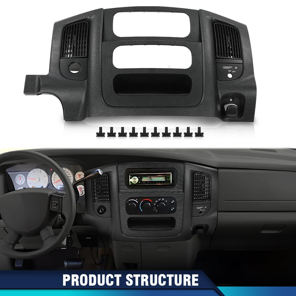 PIT66 Dash Radio Bezel Trim Fit Dodge Ram 1500 2500 3500 2002-2005, Black