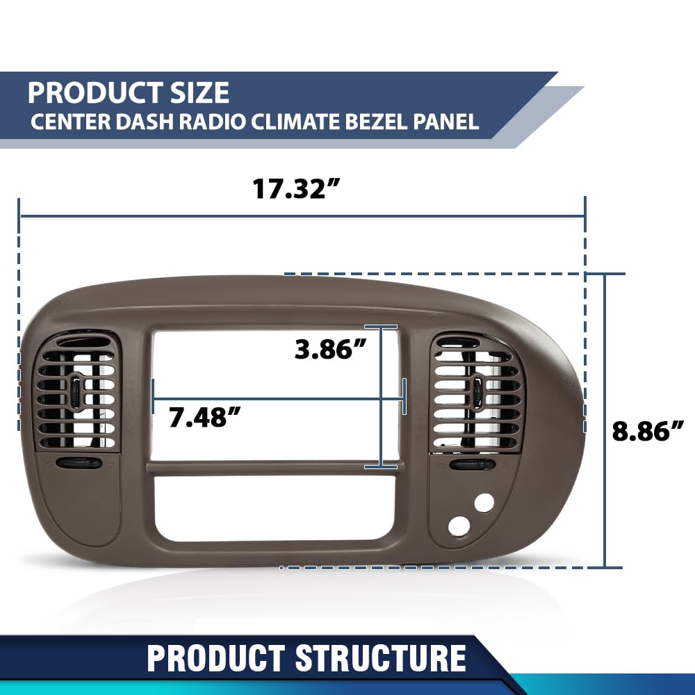 PIT66 Center Dash Panel Bezel Fit Ford F150 Expedition 1997-2003, Brown