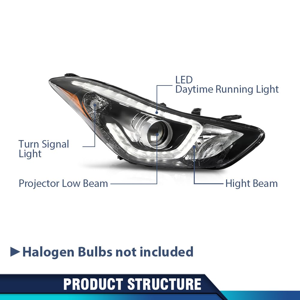 PIT66 LED Headlights Assembly Pair Fit 2014-2016 Hyundai Elantra
