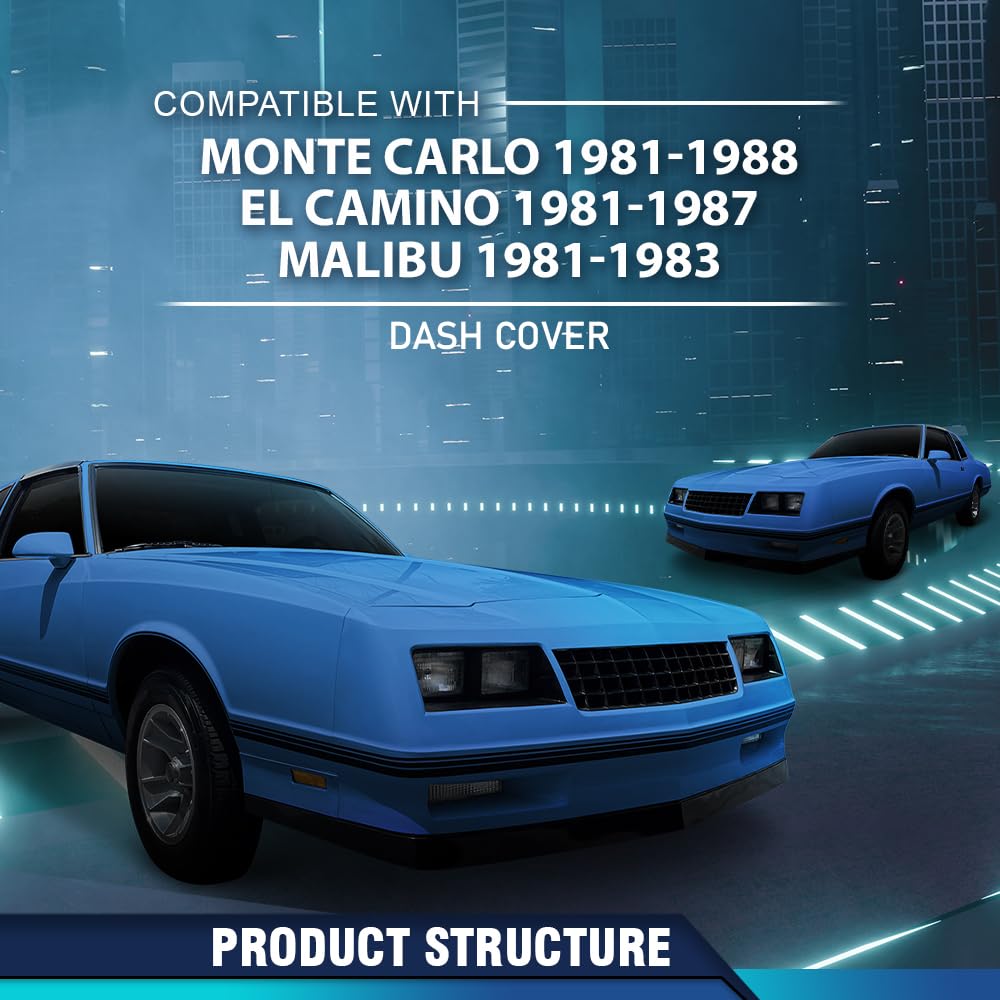 PIT66 Black TPE Dash Cover Fits Chevy Monte Carlo 1981‑1988