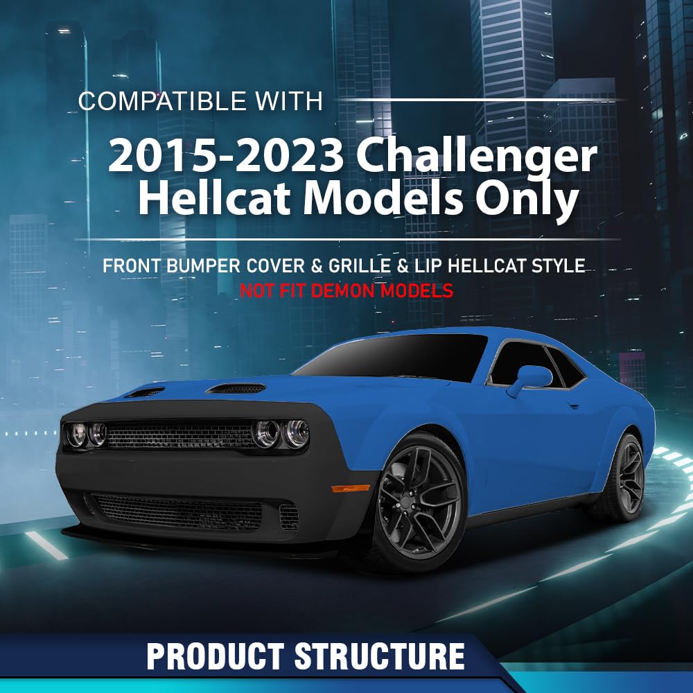 PIT66 Front Bumper Cover&Grille&Lip Set Fit Challenger Hellcat 2015-2023
