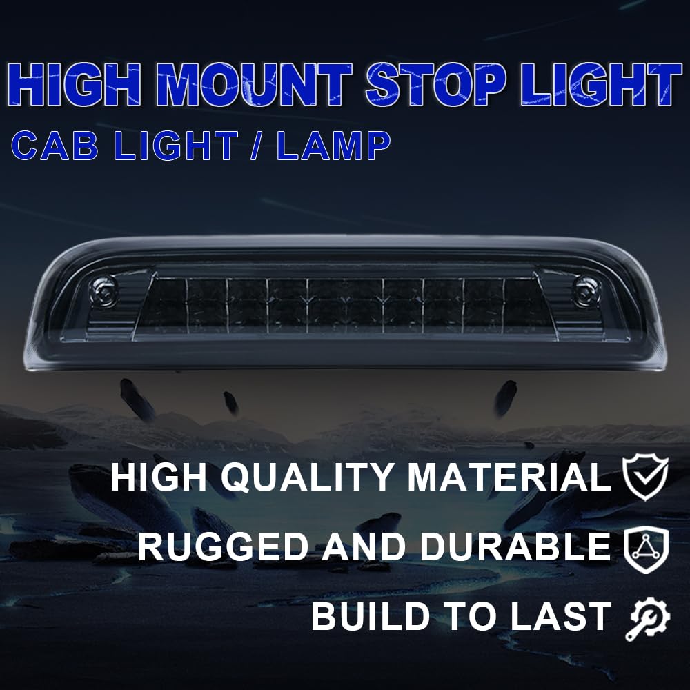 PIT66 LED 3rd Brake Light, Compatible with 14-18 Chevy Silverado Sierra 1500 / Chevy Silverado Sierra 2500HD 3500HD Cargo High Mount Stop Tail Light Clear Housing Smoky Lens