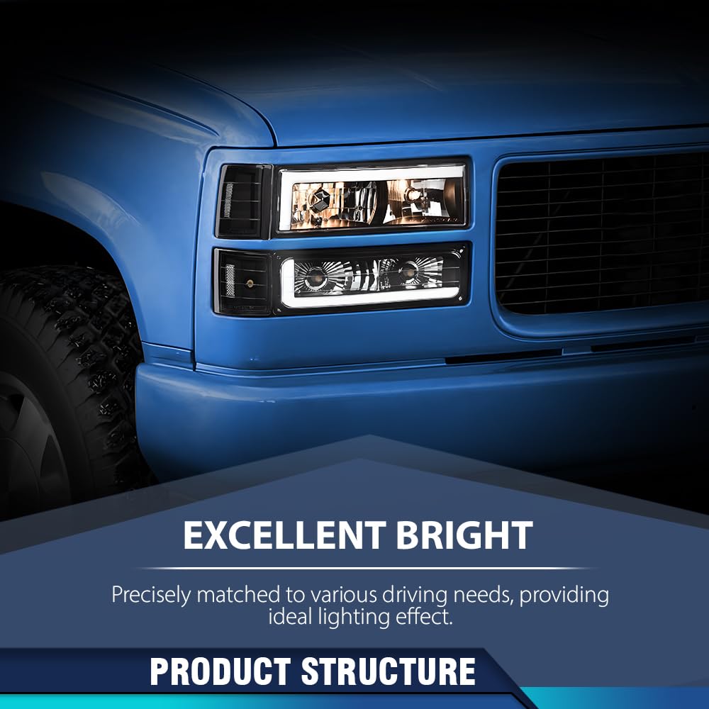 PIT66 LED DRL Headlight Assembly Fit 1994-1998 Chevy C10 C/K 1500 2500 3500