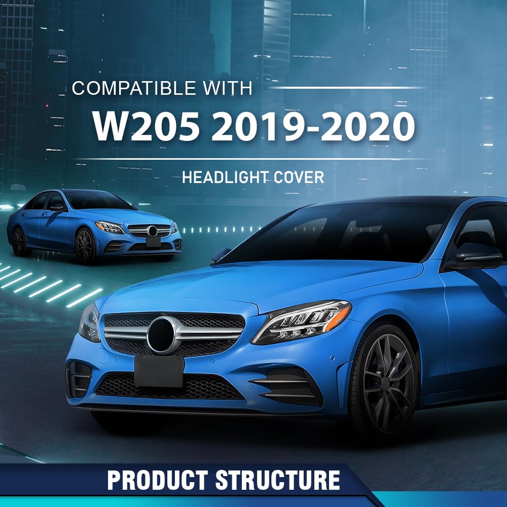 PIT66 Headlight Lens Cover Left Side Compatible with Benz C-Class W205 2019 2020 Front Headlamp Lens Cover Clear