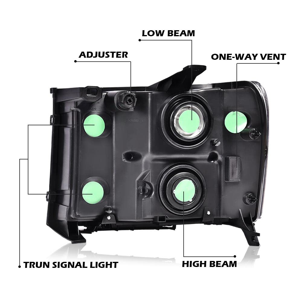 PIT66 Headlights Assembly Compatible with 2007-2013 GMC Sierra 1500, 07-14 2500HD 3500HD Driver & Passenger Side Halogen Headlamps Clear Lens Black Housing Amber Reflector faros delanteros