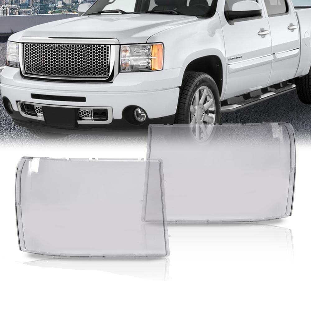 PIT66 Headlight Lens Cover, Compatible with 2007-2013 GMC Sierra 1500 2500HD 3500HD Clear