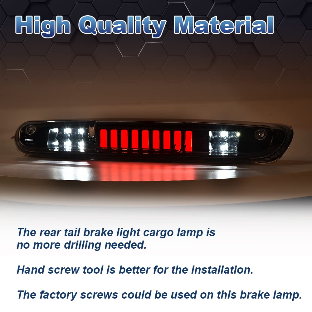 PIT66 LED 3rd Brake Light, Compatible with 2007-2014 Chevy Silverado/2007-2014 GMC Sierra/Compatible with 2009-2010 H-ummer H3T LED Third Brake Light Cargo Black Housing Clear Lens