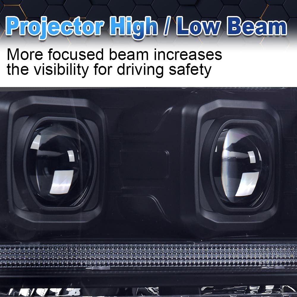 PIT66 LED Tube Dual Projector Headlight Assembly Compatible with 2007-2013 Chevy Avalanche Suburban 2500/2007-2014 Tahoe Suburban 1500 Headlamps Front Lights Smoke Lens Black Housing Clear Reflector
