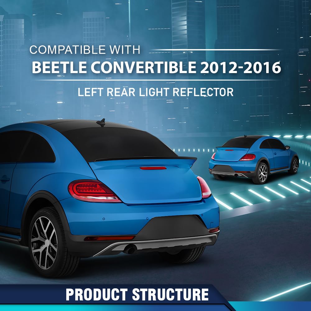 PIT66 Rear Left Reflector Light Compatible with VW Beetle 2012 2013 2014 2015 2016 5C5945701D Red Lens Black Housing