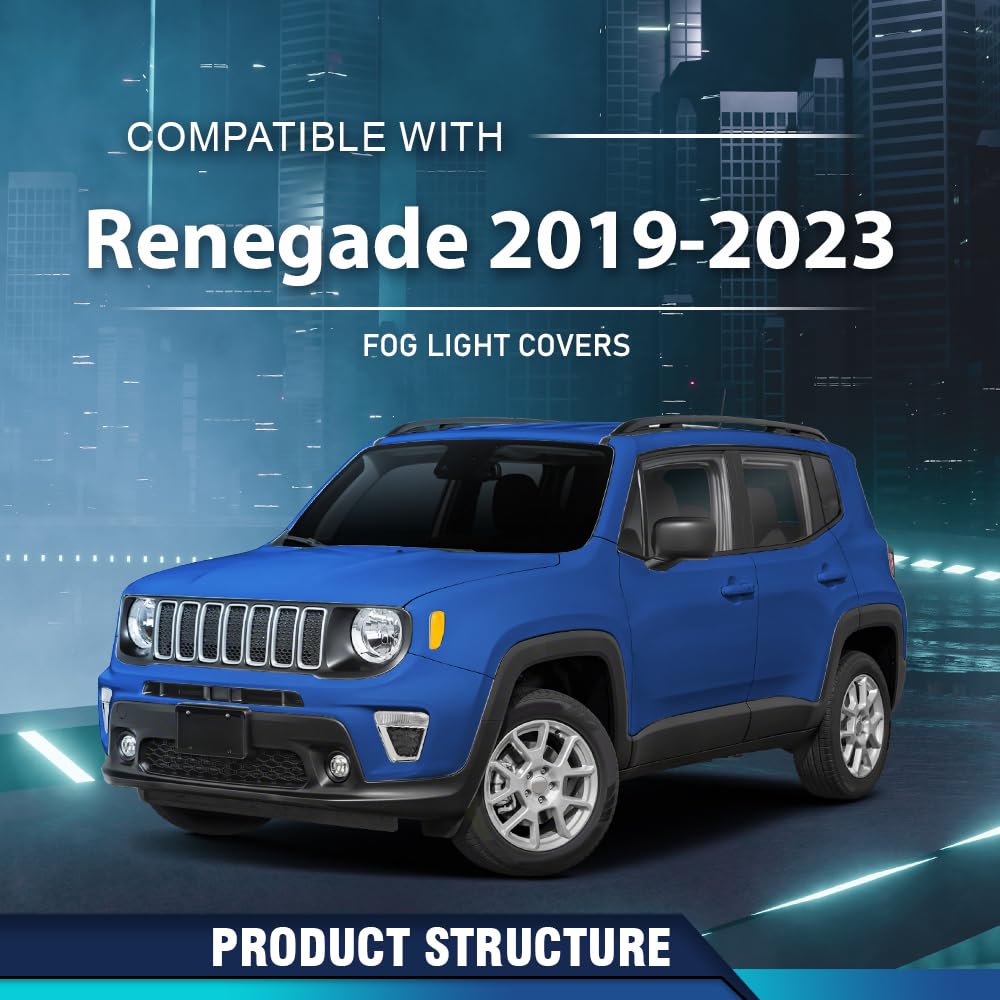 PIT66 Front Fog Light Covers 2Pcs Compatible with Jeep Renegade High Altitude 2019-2023 6VP53LXHAA, 6VP55LXHAA, CH1039204, CH1038204 Chrome Black