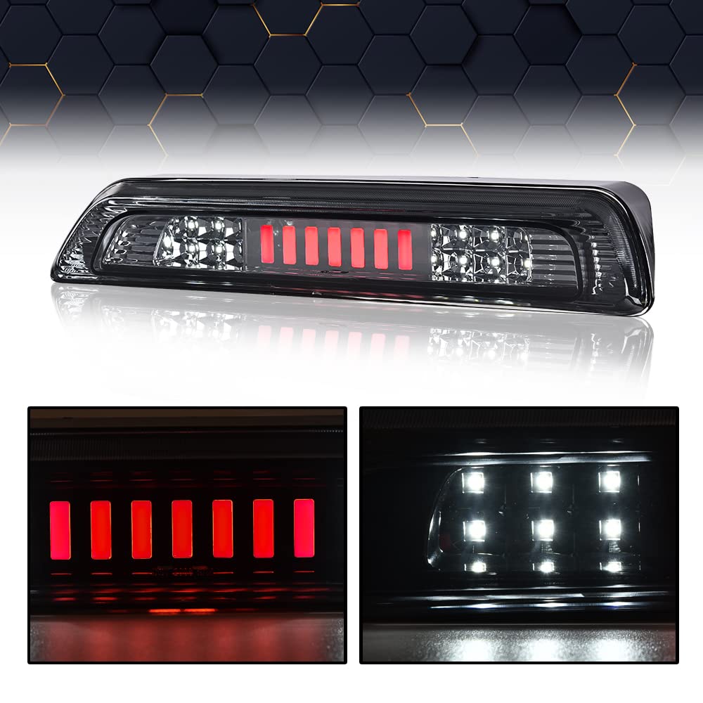 PIT66 LED 3rd Brake Light, Compatible with 2007-2018 Toyota Tundra High Mount LED 3rd Thrid Tail Cargo Brake Light Smoky Lens Chrome Housing