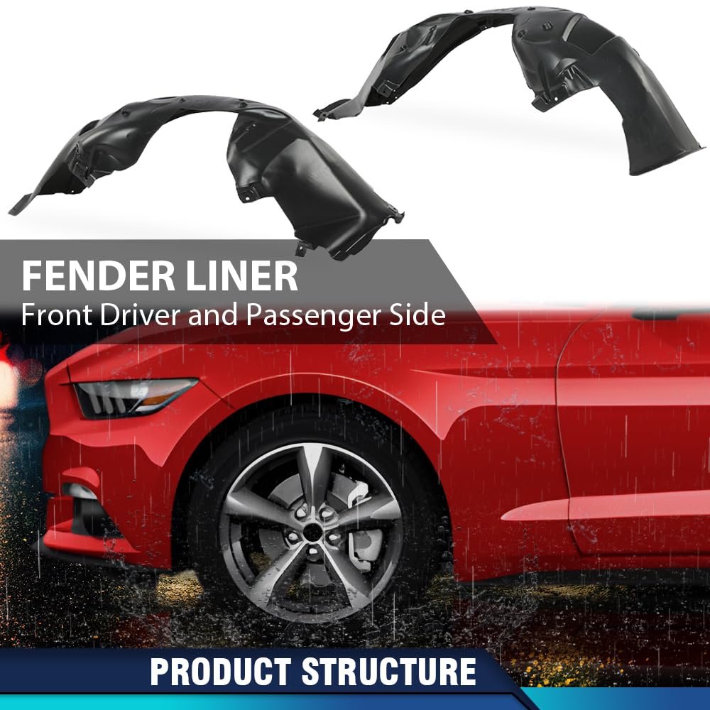 PIT66 Fender Liner Front Driver and Passenger Side Compatible with Ford Mustang 2015-2017 FO1249165 FO1248165 FR3Z16102A FR3Z16103A