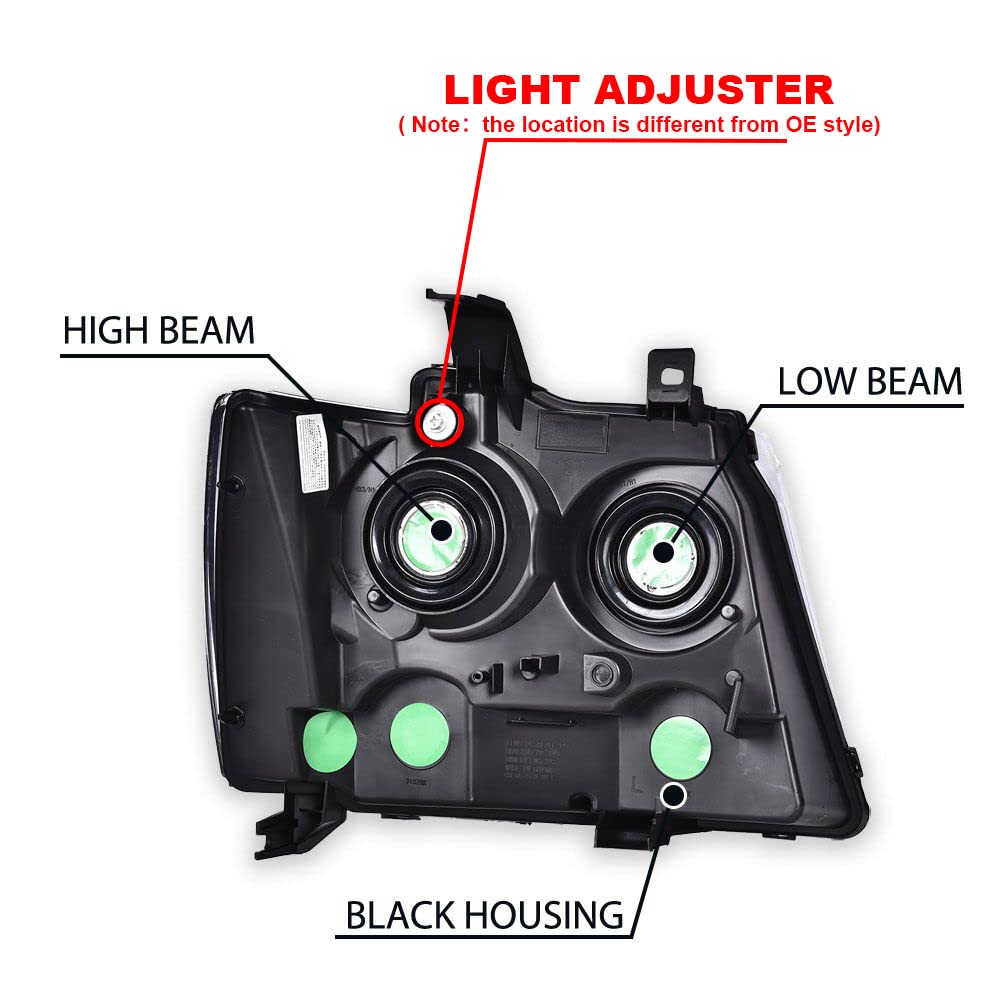 PIT66 LED Tube Dual Projector Headlight Assembly Compatible with 2007-2013 Chevy Avalanche Suburban 2500/2007-2014 Tahoe Suburban 1500 Headlamps Front Lights Smoke Lens Chrome Housing Clear Reflector