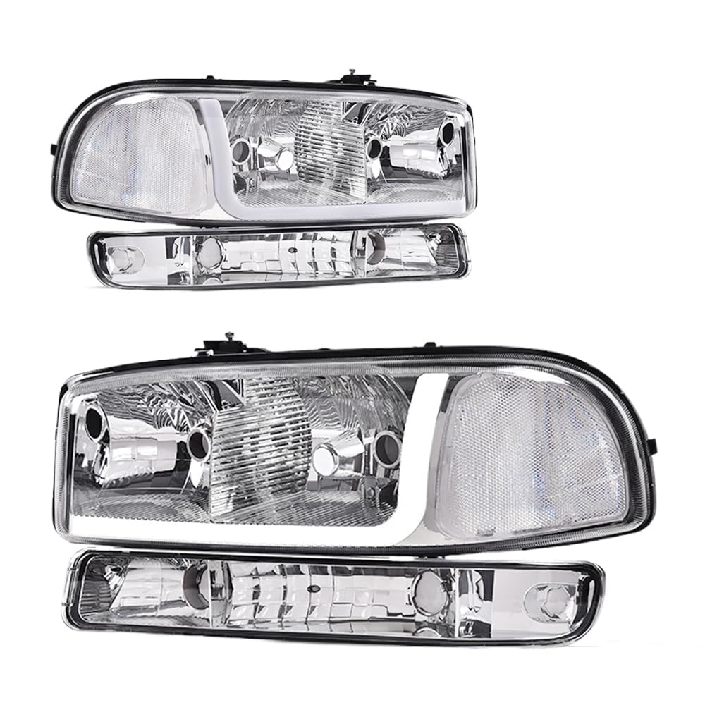 PIT66 LED Clear Headlights Assembly Fit 99-06 GMC Sierra, 00-06 Yukon XL
