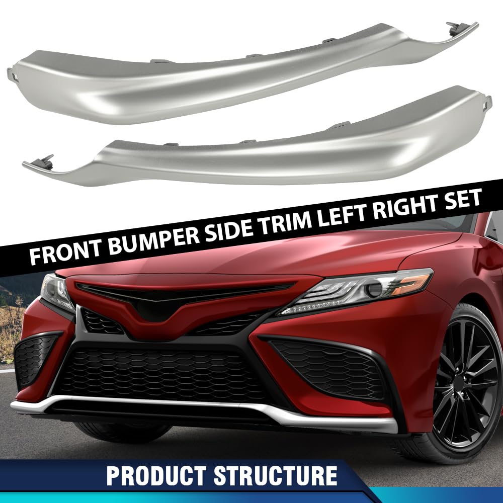 PIT66 Front Bumper Side Lower Molding Trim Set Driver and Passenger Side Compatible with Toyota Camry XSE SE 2021-2023 5312406260 5312306190 TO1046115 TO1047115 Silver