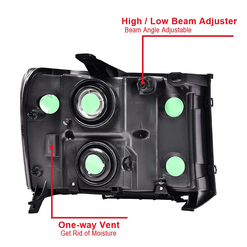 PIT66 Headlight Assembly Compatible with 2007-2013 GMC Sierra 1500 2500HD 3500HD Headlamps Assembly Accessories river & Passenger Side Pickup Truck Replacement Smoky Lens Black Housing Amber Reflector