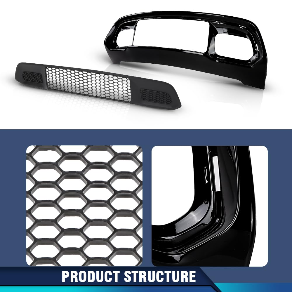 PIT66 Front Lower Grille & Black Bumper Grill Fit Grand Cherokee 2017-2022