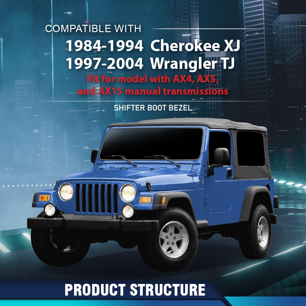 PIT66 Shifter Boot Bezel Compatible with Jeep Cherokees 1984-1994, Compatible with Jeep Wrangler 1997-2004 18886.94, 53000056