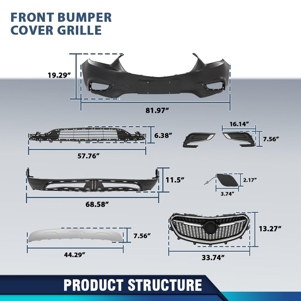 PIT66 Front Bumper Cover Grille Set Fit Buick Encore 2017-2021 Black