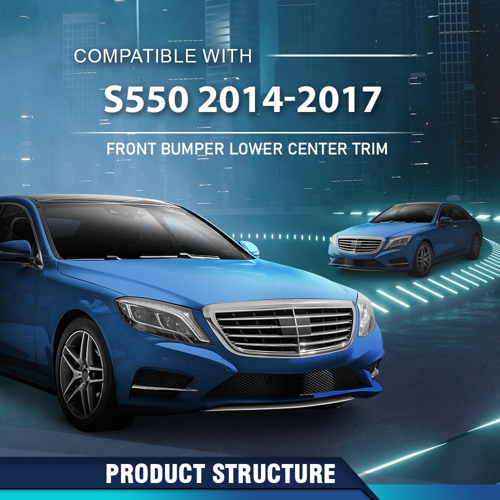 PIT66 Front Bumper Lower Center Molding Trim Spoiler Compatible with Benz S63 AMG S550 S600 S550e 2014 2015 2016 2017 2228800108