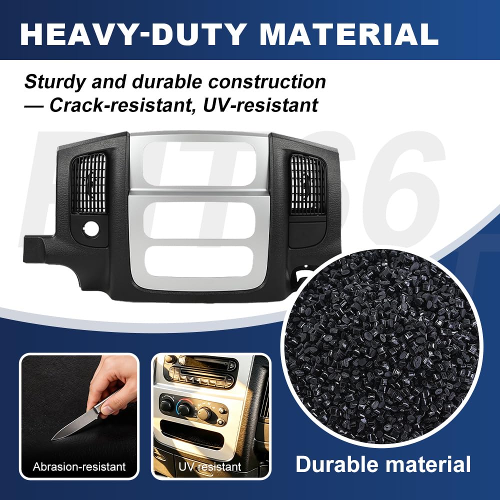PIT66 Dash Climate Radio Trim Bezel Fit Dodge Ram 2002-2005 Black