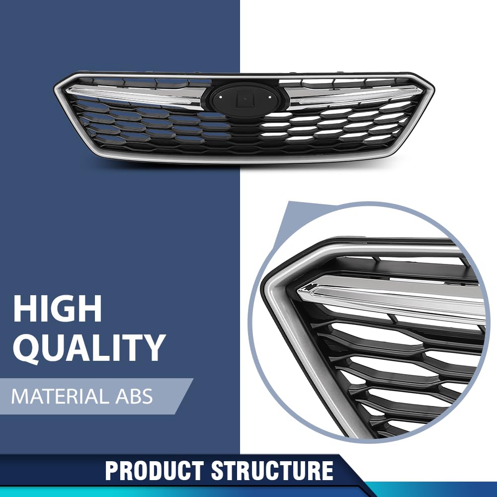 PIT66 Bumper Grille Grill Molding Trim Assembly Compatible with Subaru Impreza 2017-2019 SU1200170, SU1212105, SU1213105, SU1202104, 91122FL00B, 91123FL03B, J1010FL300, 91123FL00B Chrome & Black
