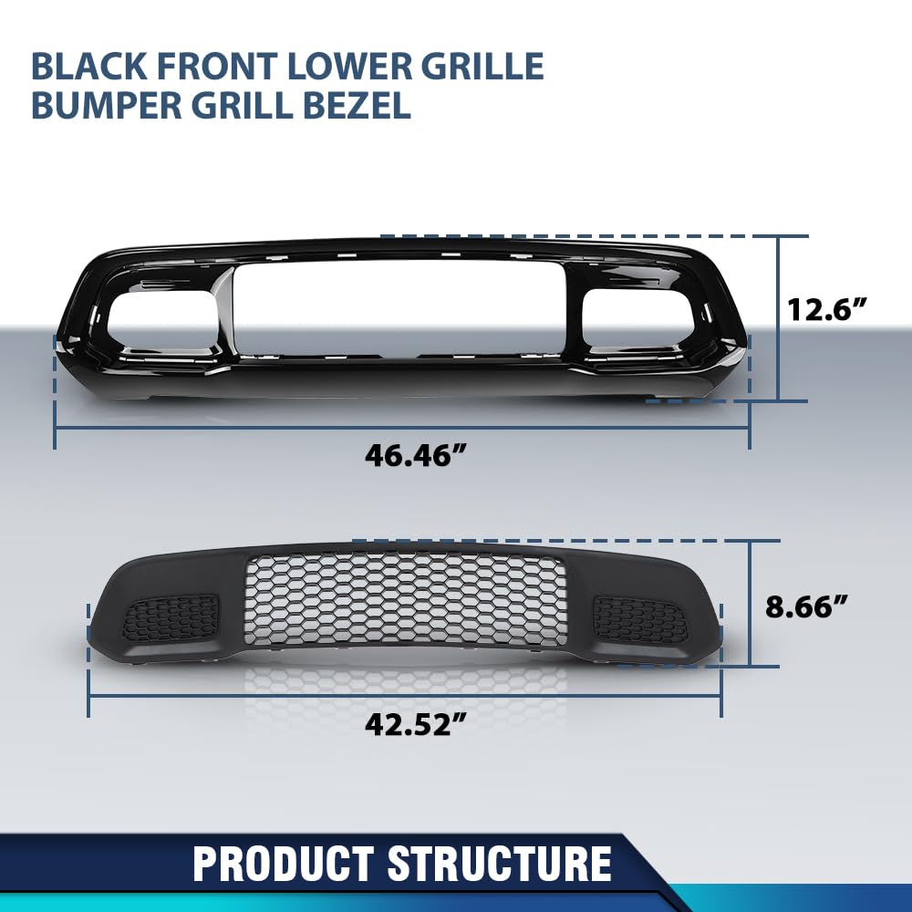 PIT66 Front Lower Grille & Black Bumper Grill Fit Grand Cherokee 2017-2022