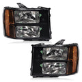 PIT66 Headlights Assembly Compatible with 2007-2013 GMC Sierra 1500, 07-14 2500HD 3500HD Driver & Passenger Side Halogen Headlamps Clear Lens Black Housing Amber Reflector faros delanteros