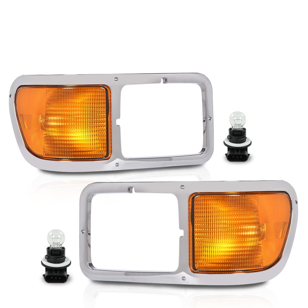 PIT66 Chrome Headlight Bezels Driver and Passenger Side with Bules Compatible with Ford F650 F750 2000-2015 FO2520196 FO2521196 YC3Z13201AA YC3Z13200AA