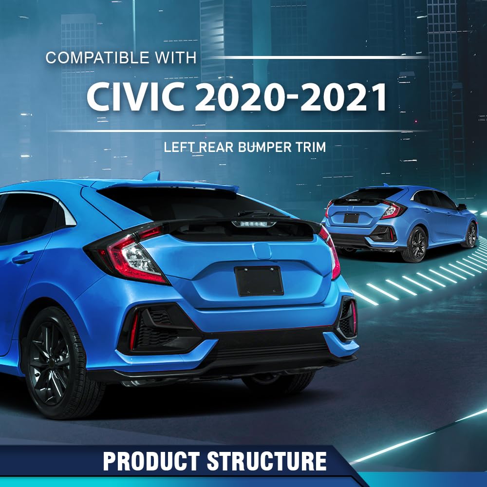 PIT66 Rear Bumper Trim Driver Side Compatible with Honda Civic 2020 2021