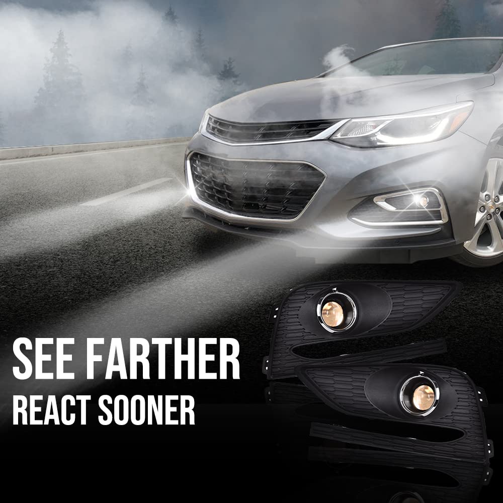 PIT66 Bumper Driving Projector Fog Light, Compatible with 2016-2018 Chevy Cruze (NOT fit LT Manual or Diesel Manual Models) Fog Light Lamps W/Bezel+Switch #84095936