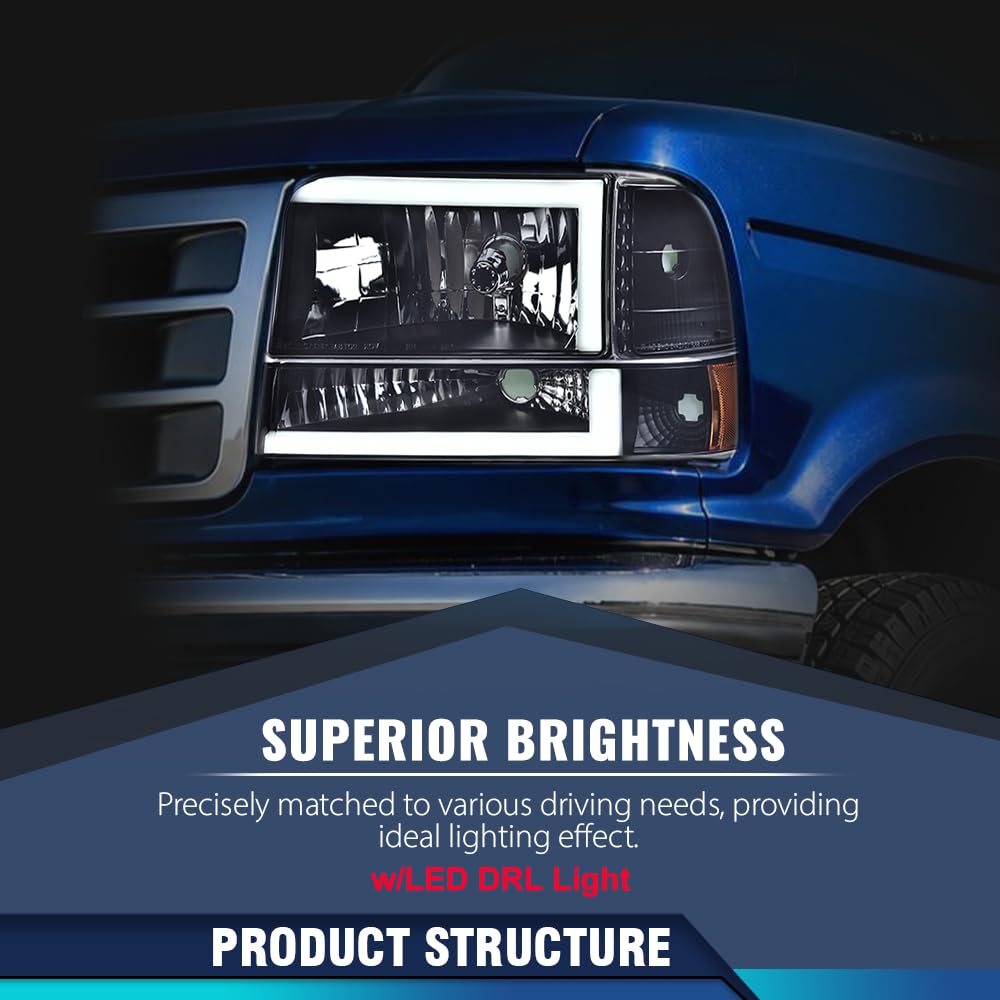 PIT66 LED Headlights Assembly Fit 1992-1996 Ford F150 Bronco