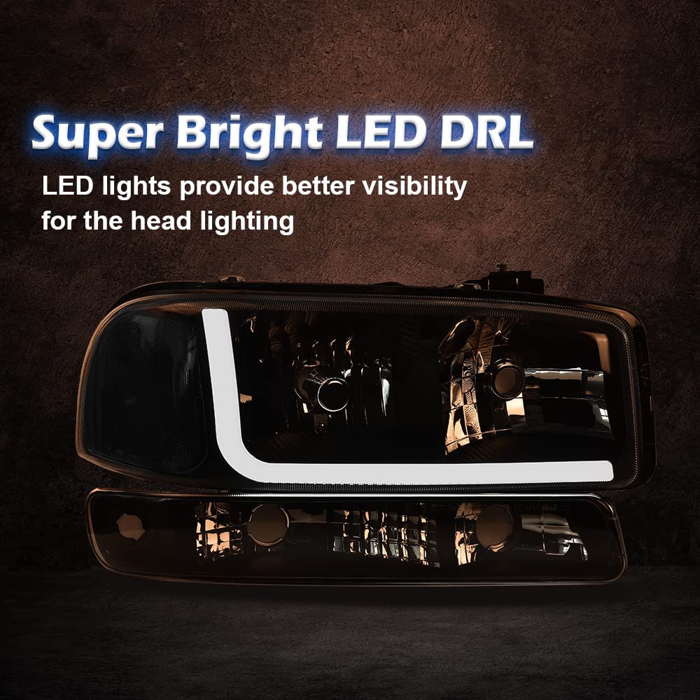 PIT66 LED DRL Headlights Assembly Fit 1999-2006 GMC Sierra 1500 2500 3500