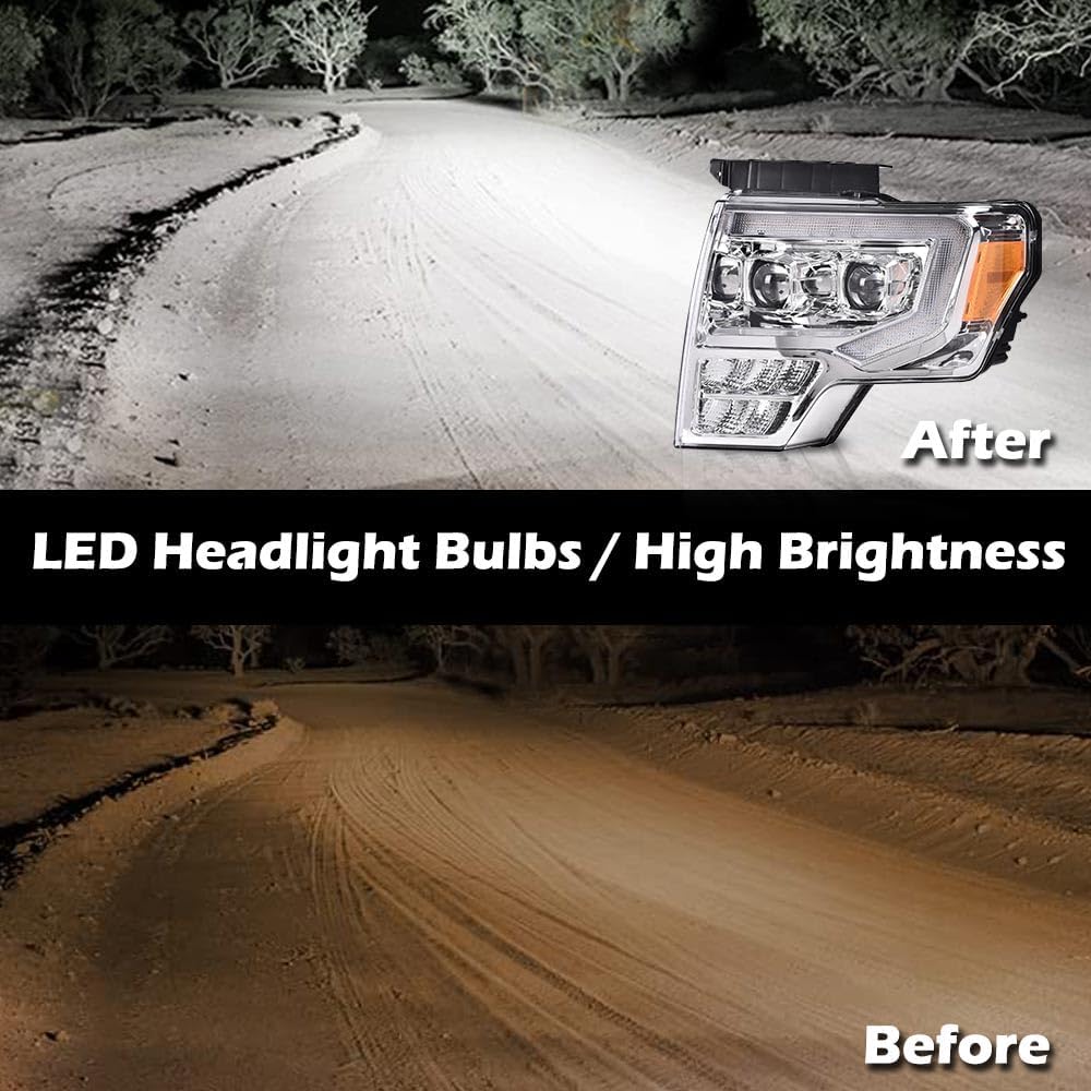 PIT66 Dual Convex LED Projector Headlights Assembly Fit 2009-2014 Ford F150