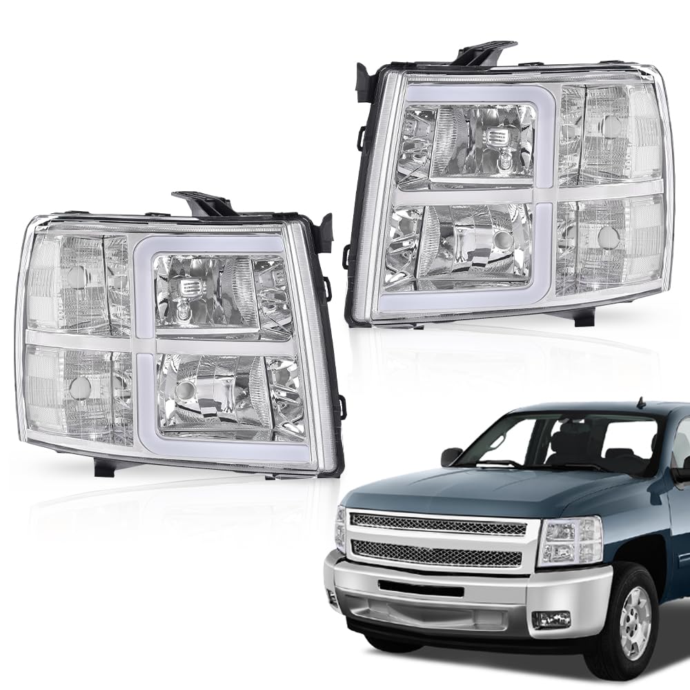 PIT66 LED DRL Headlights Fit 2007-2013 Silverado 1500, 07-14 2500 3500 HD