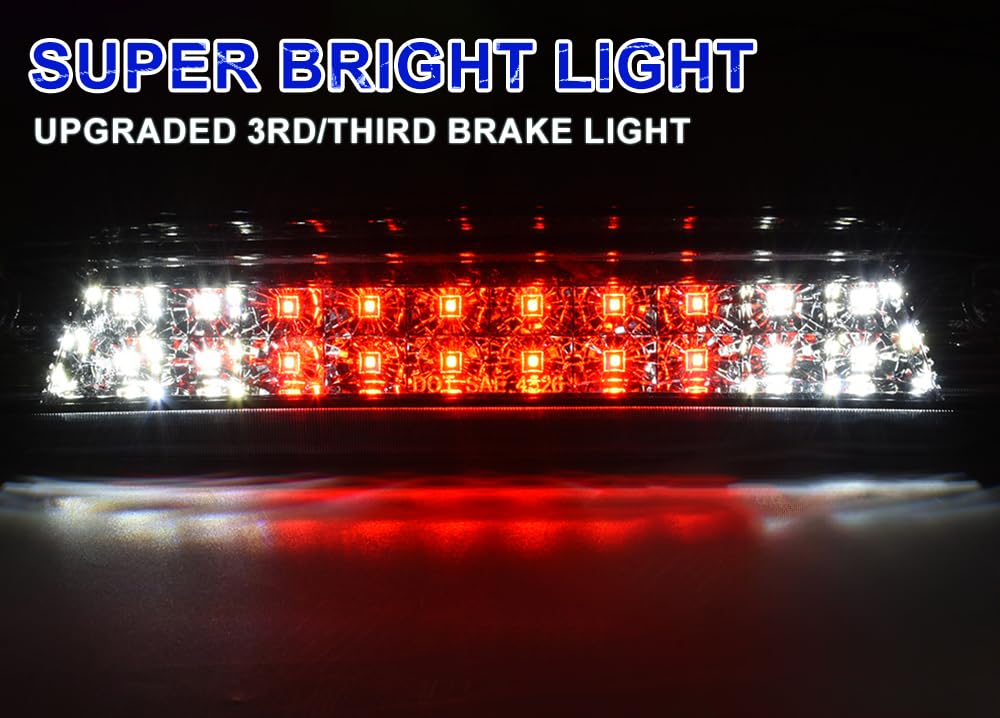 PIT66 LED 3rd Brake Light, Compatible with 14-18 GMC Sierra 1500/15-18 GMC Sierra 2500HD 3500HD/14-18 Chevy Silverado 1500/15-18 Chevy Silverado 2500HD 3500HD Brake Lamp Clear Lens Chrome Housing