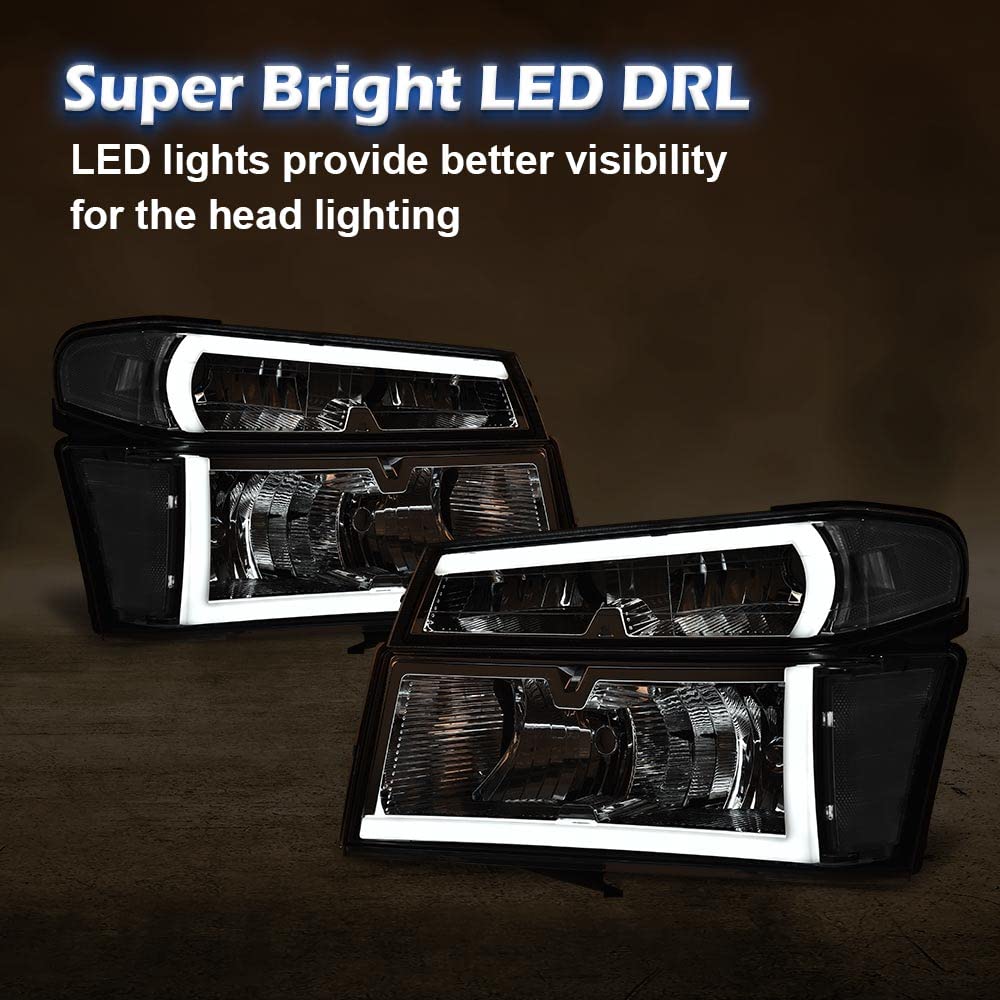 PIT66 LED DRL Headlights Assembly Front Headlamp Fit 2004-2012 Chevy Colorado&GMC Canyon/Fit 2006 Isuzu i-280 i-350/07-08 Isuzu i-290 i-370 Clear Lens Chrome Housing Clear Reflector
