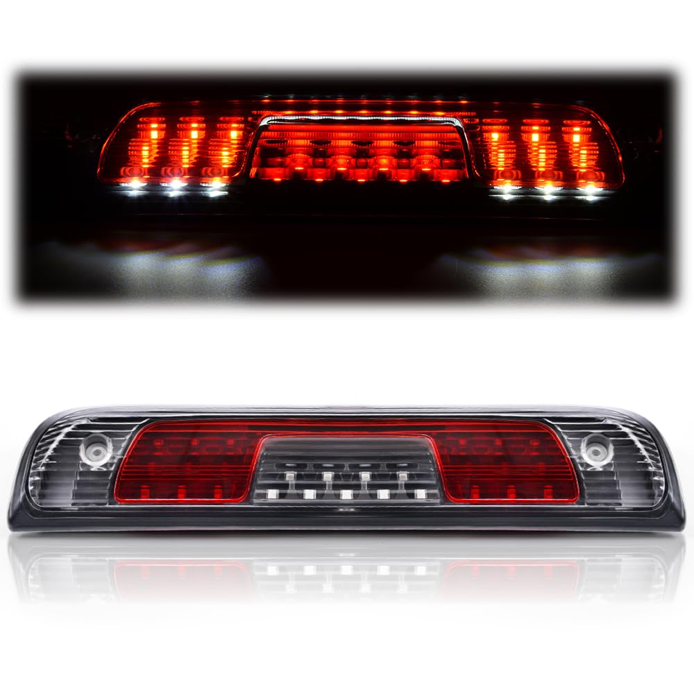 PIT66 LED 3rd Brake Light, Compatible with 14-18 Chevy Silverado 1500 2500HD 3500 3500HD/14-18 GMC Sierra 1500 2500HD Third Brake Stop Lamp Light Clear&Red Lens Black Housing