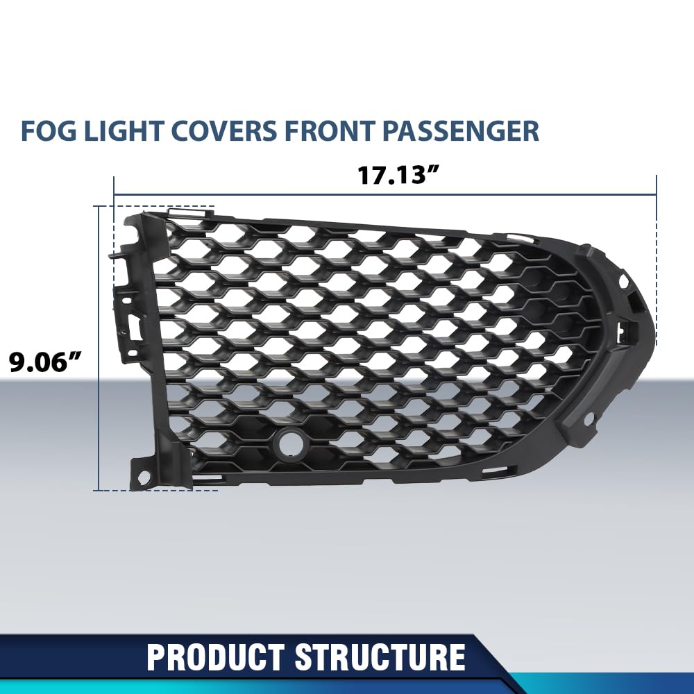 PIT66 Fog Light Cover Front Right Side Compatible with Jaguar F-Pace First Edition 2017, Fit Jaguar F-Pace (submodel: R-Sport, S) 2017-2020, Fit Models with Open Side Mesh T4A6215, JA1039106 Black