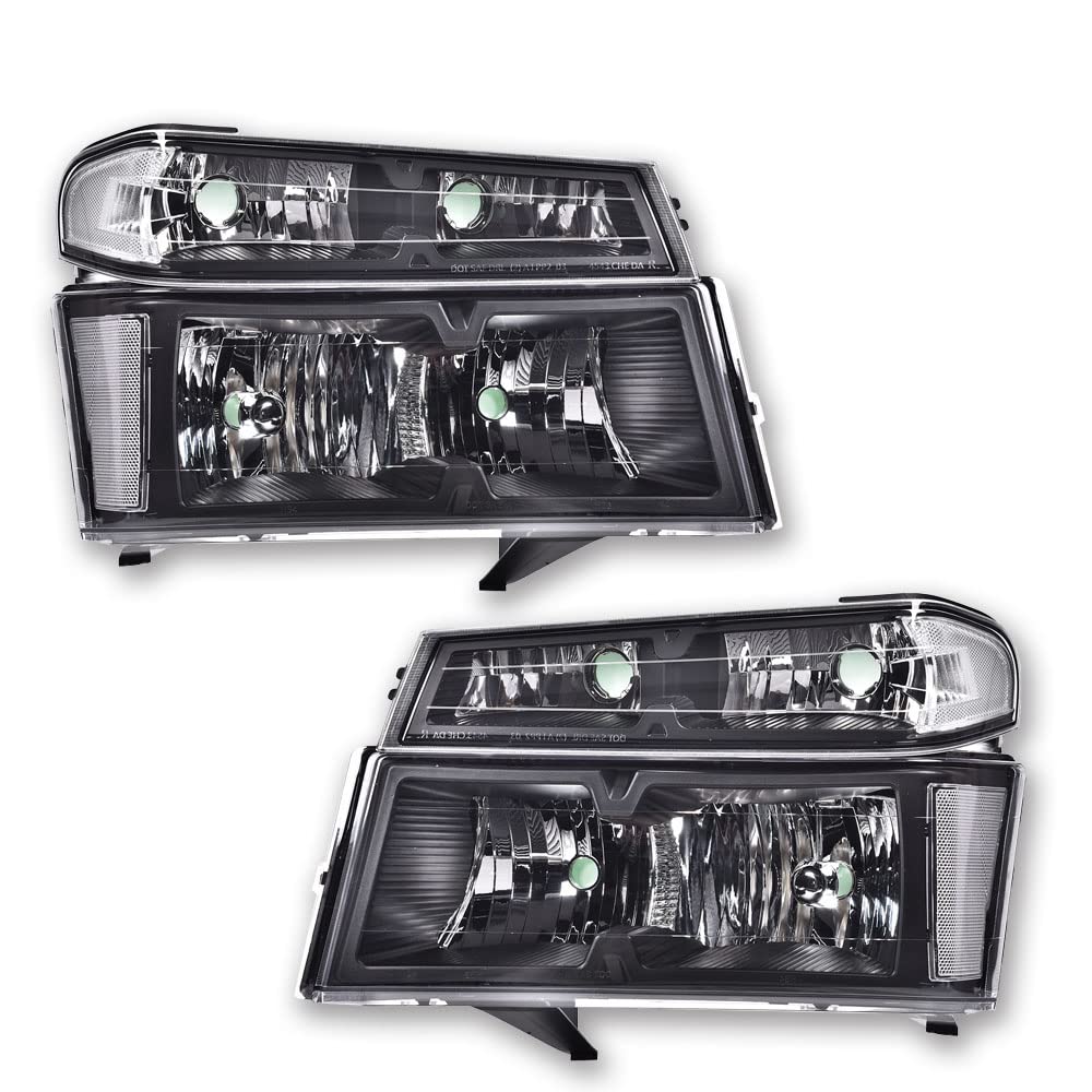 PIT66 Headlight Assembly Compatible with 2004-2012 Chevy Colorado/04-12 GMC Canyon/06 Isuzu i-280 i-350/07-08 Isuzu i-290 i-370 Clear Lens Black Housing Clear Reflector Halogen Headlamp