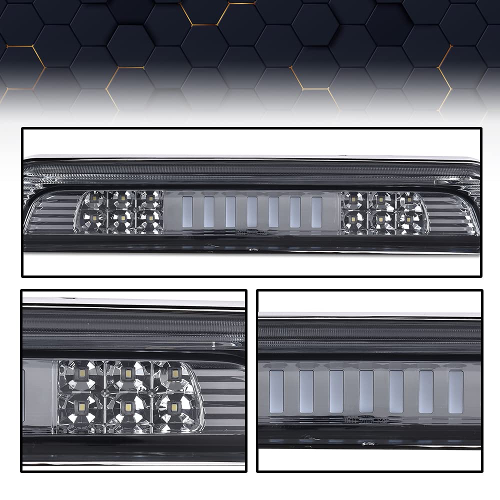 PIT66 LED 3rd Brake Light, Compatible with 2007-2018 Toyota Tundra High Mount LED 3rd Thrid Tail Cargo Brake Light Smoky Lens Chrome Housing