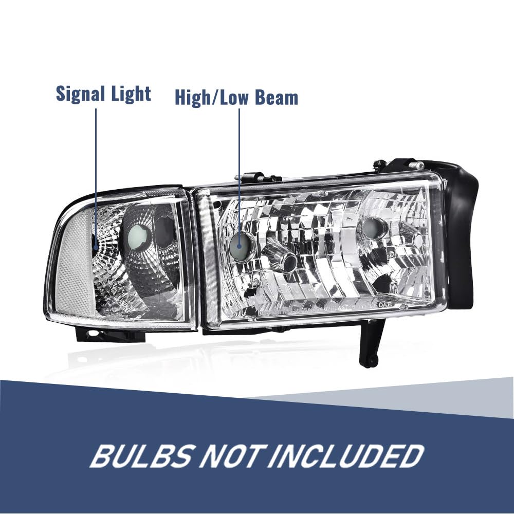 PIT66 Halogen Headlights Assembly Pair Fit 1994-2001 Ram 1500