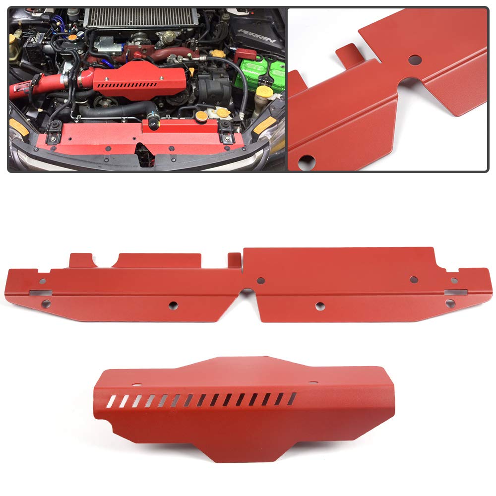 Full Aluminum Radiator Shroud & Pulley Belt Cover Combo, Compatible with Subaru WRX & STi 2008 2009 2010 2011 2012, Red