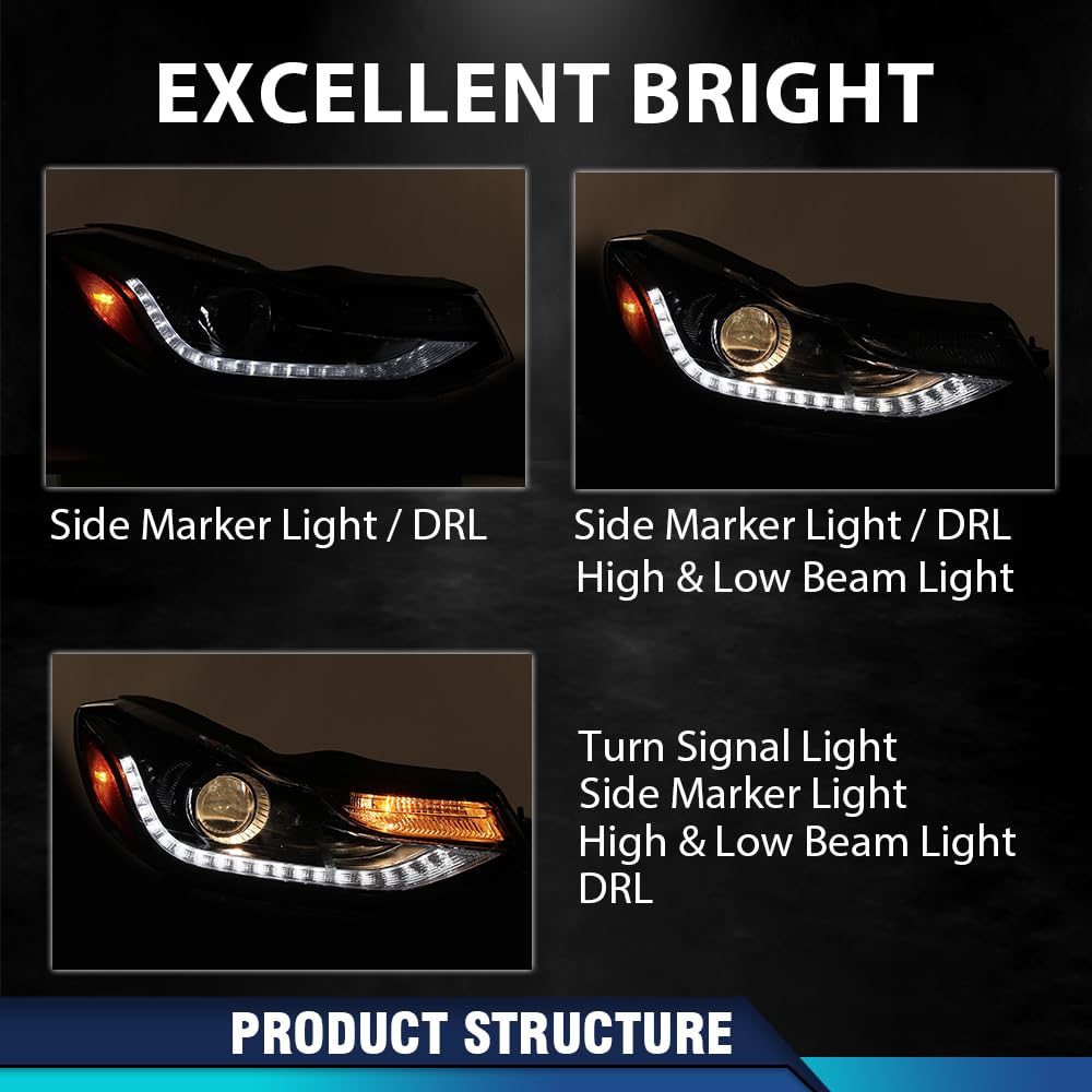 PIT66 LED DRL Headlights Assembly Headlamps Compatible with Chevy Trax 2017-2022 with Factory LED DRL Projector Headlight Models Only 42725480 42725481 GM2502450 GM2503450