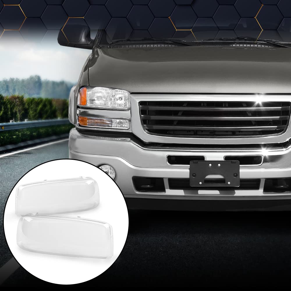 PIT66 Headlight Cover Compatible with 1999-2007 GMC Sierra Yukon 15850352 15850351 Left Driver and Right Passenger Side Clear