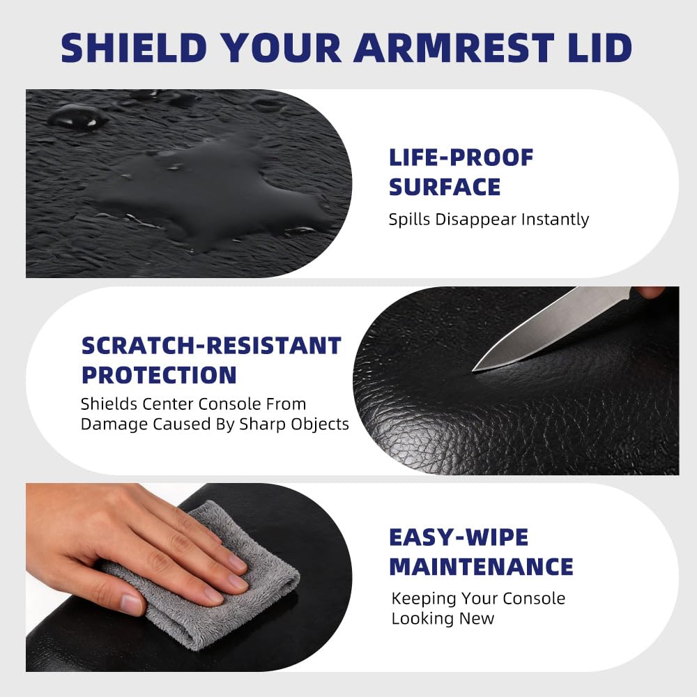 PIT66 Center Console Lid Armrest Cover Replacement Compatible with 2002-2008 Dodge Ram 1500 2500 3500 Leather Black