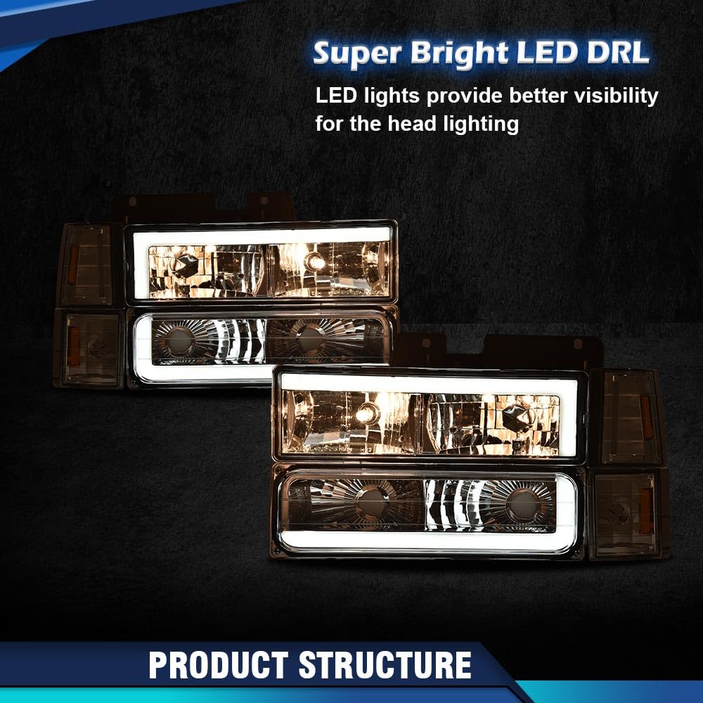 PIT66 LED DRL Headlight Assembly Fit 1994-1998 Chevy C10 C/K 1500 2500 3500