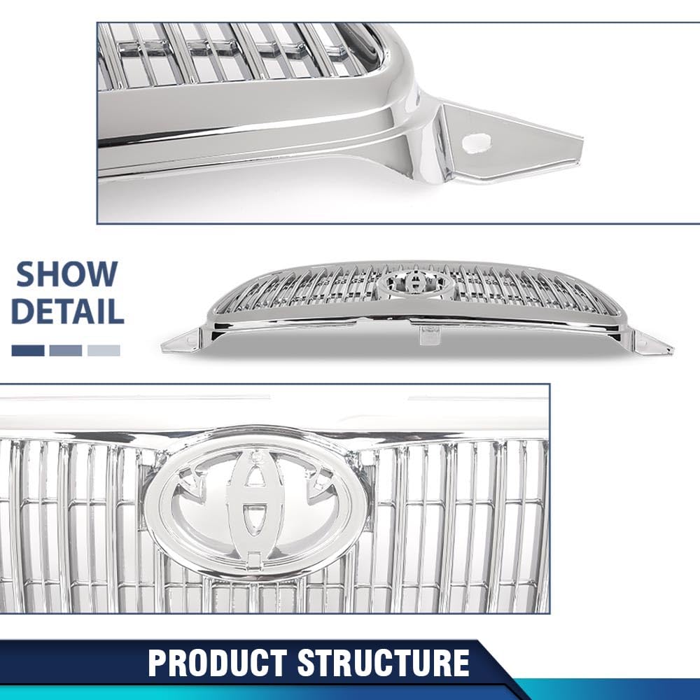 PIT66 Front Bumper Grille Grill Compatible with Toyota Corolla 2003 2004 2005 2006 2007 2008 TO1200278, 5310002090, 53100-02090, 53100-02020 Chrome