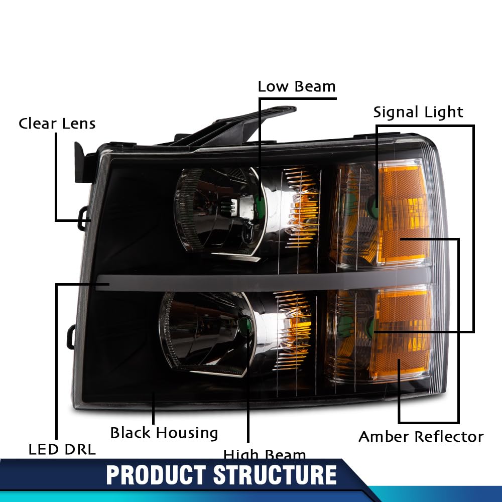 PIT66 LED Bar Headlights Fit 2007-2013 Chevy Silverado 1500/2500/3500 HD